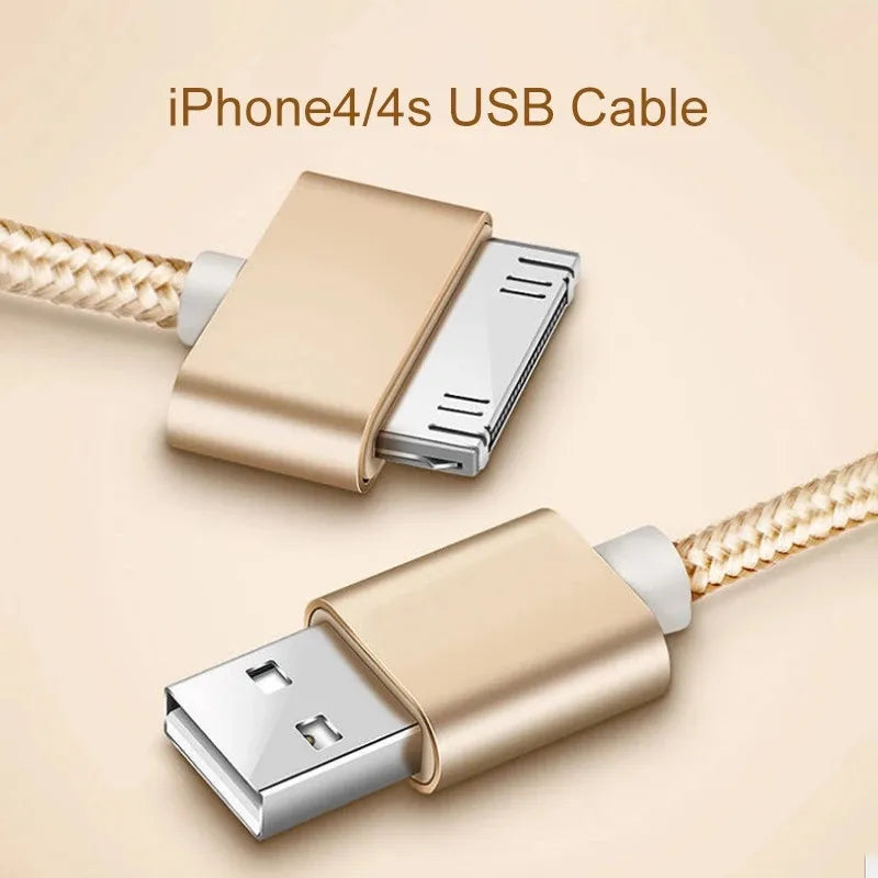 Fast Charging Cable for iPhone 4 4s iPad 2 3 iPod 30 Pin Nylon Braided Wire Metal Plug Data Transfer Sync USB Charger adapter