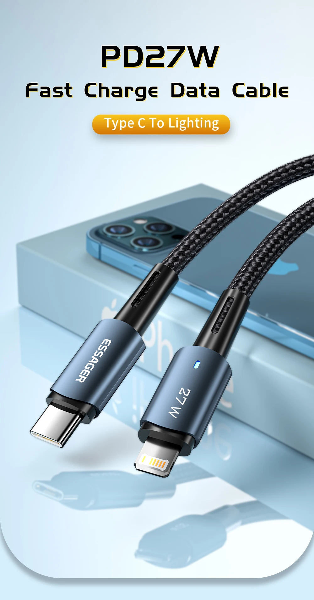 Essager USB C Cable Fast Charging Cable Type C To Lighting Date Wire 20W For IPhone 14 13 12 11 pro Max XS iPad Macbook