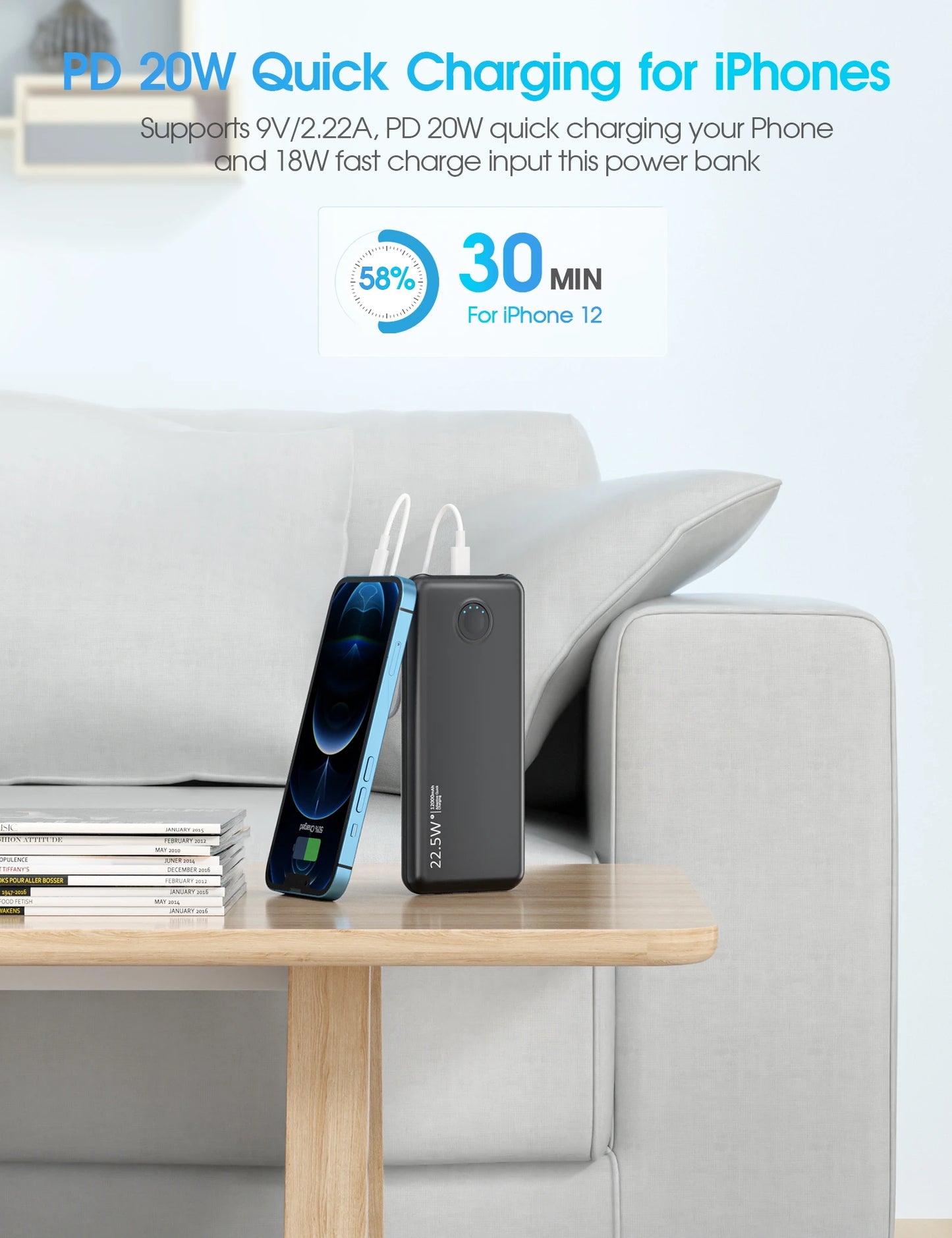 Portable-Charger Power-Bank Cell Battery Fast-Charging-12,000mAh with Built-in Cables,Compatible with iPhone Android Samsung etc