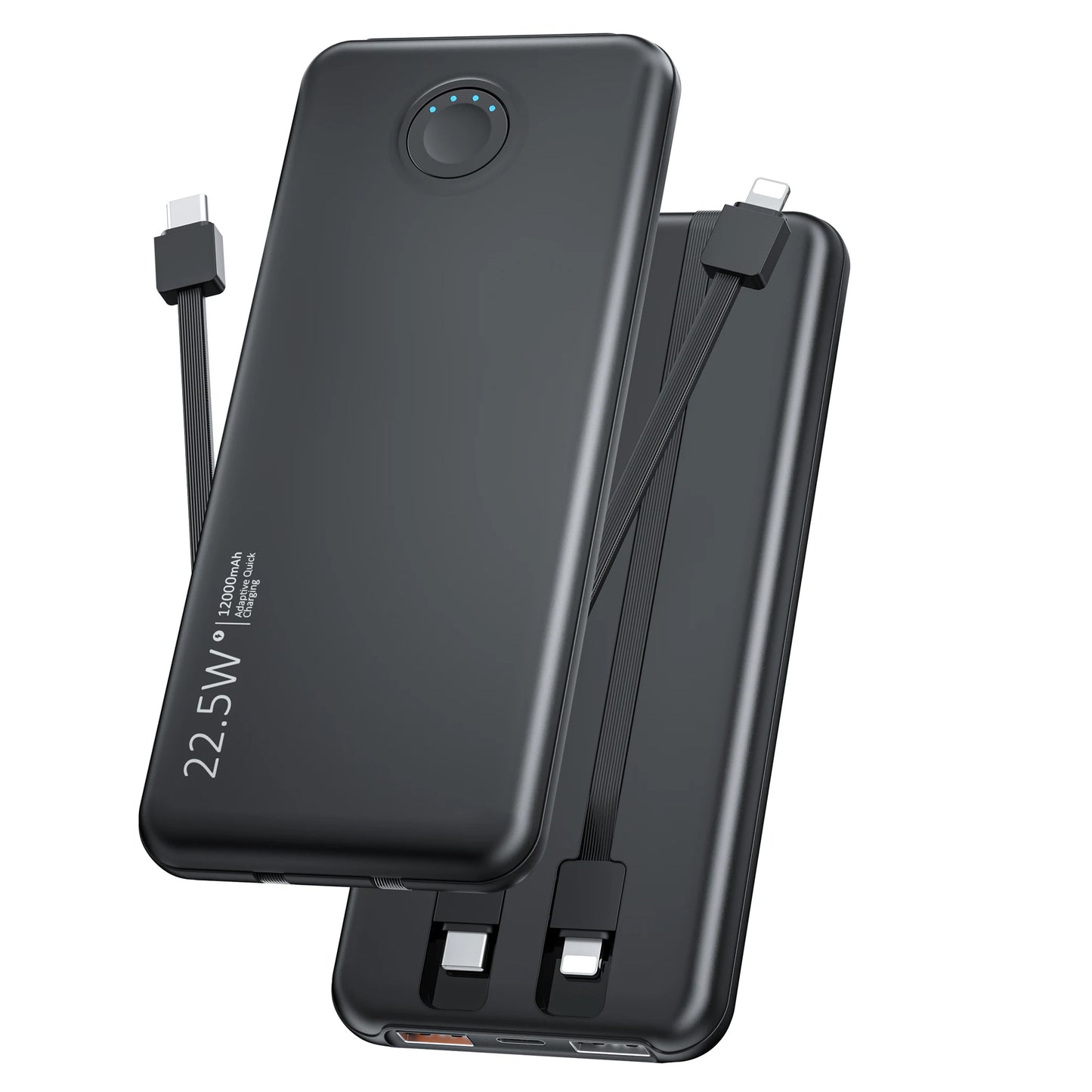 Portable-Charger Power-Bank Cell Battery Fast-Charging-12,000mAh with Built-in Cables,Compatible with iPhone Android Samsung etc