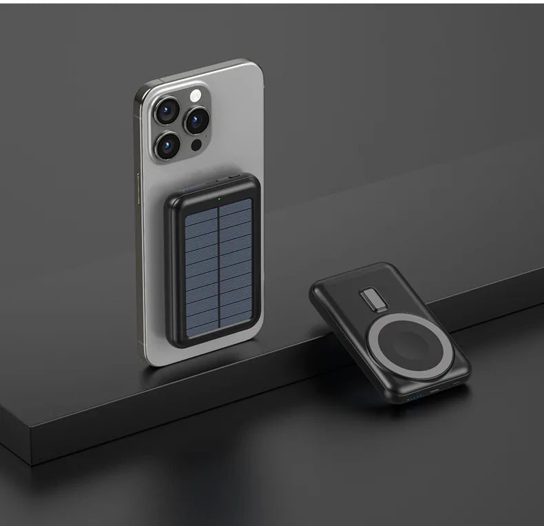 20000mAh Magnetic Wireless Charger Solar Power Bank Portable Charger Fast Charging Powerbank for iPhone 15 Xiaomi Huawei Samsung