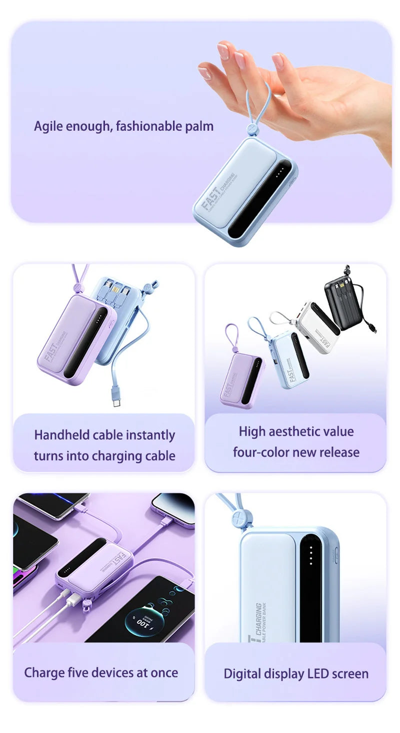 Xiaomi 100000mAh Large Capacity Power Bank Portable fast charging power bank with built-in 4 Cables Battery