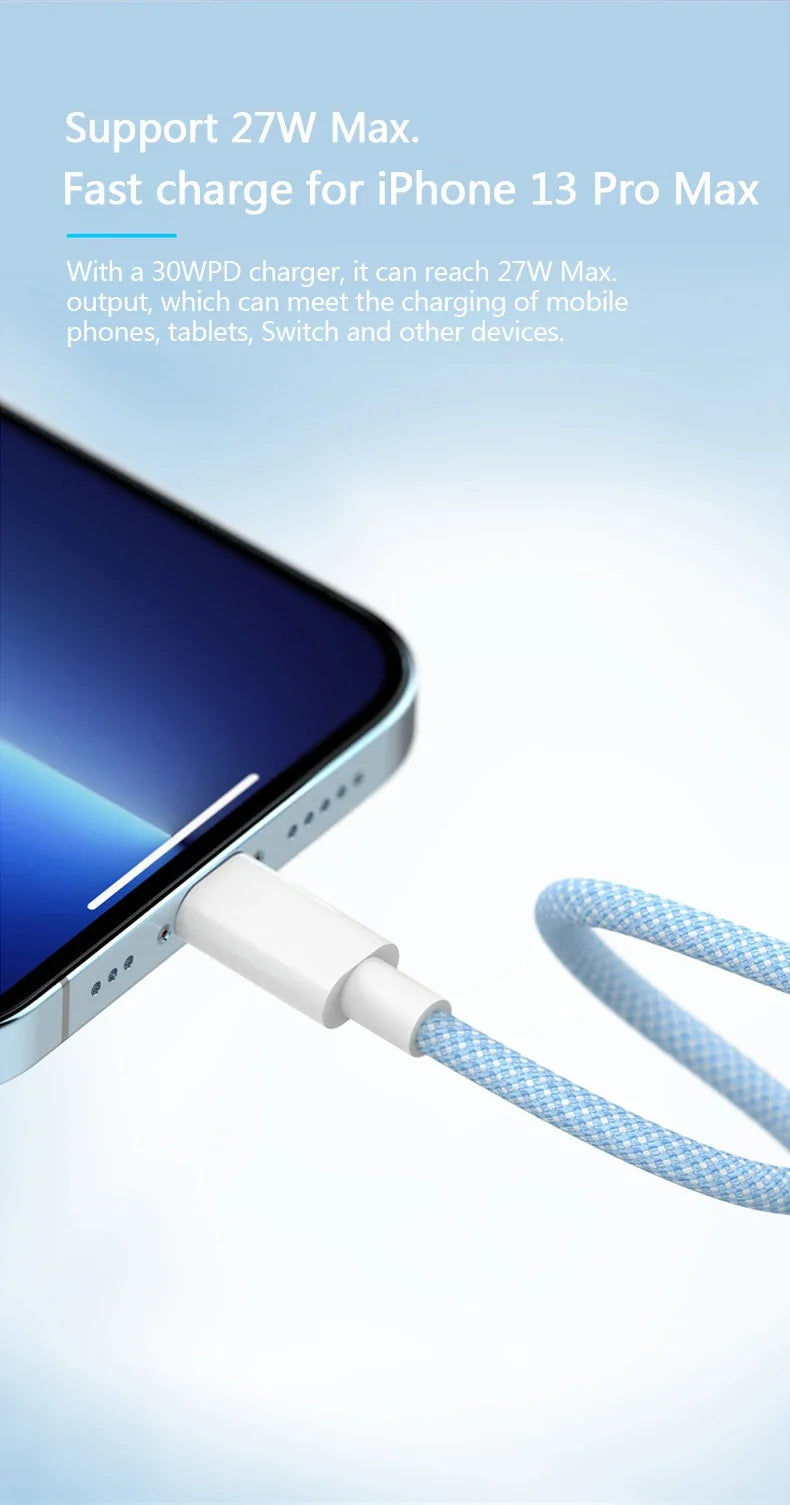 Braided USB-C To Lightning PD 20W Fast Charge Cable For iPhone X XR XS Max 11 12 13 14 Pro Max 6s 7 8 Plus Charging Data Cord