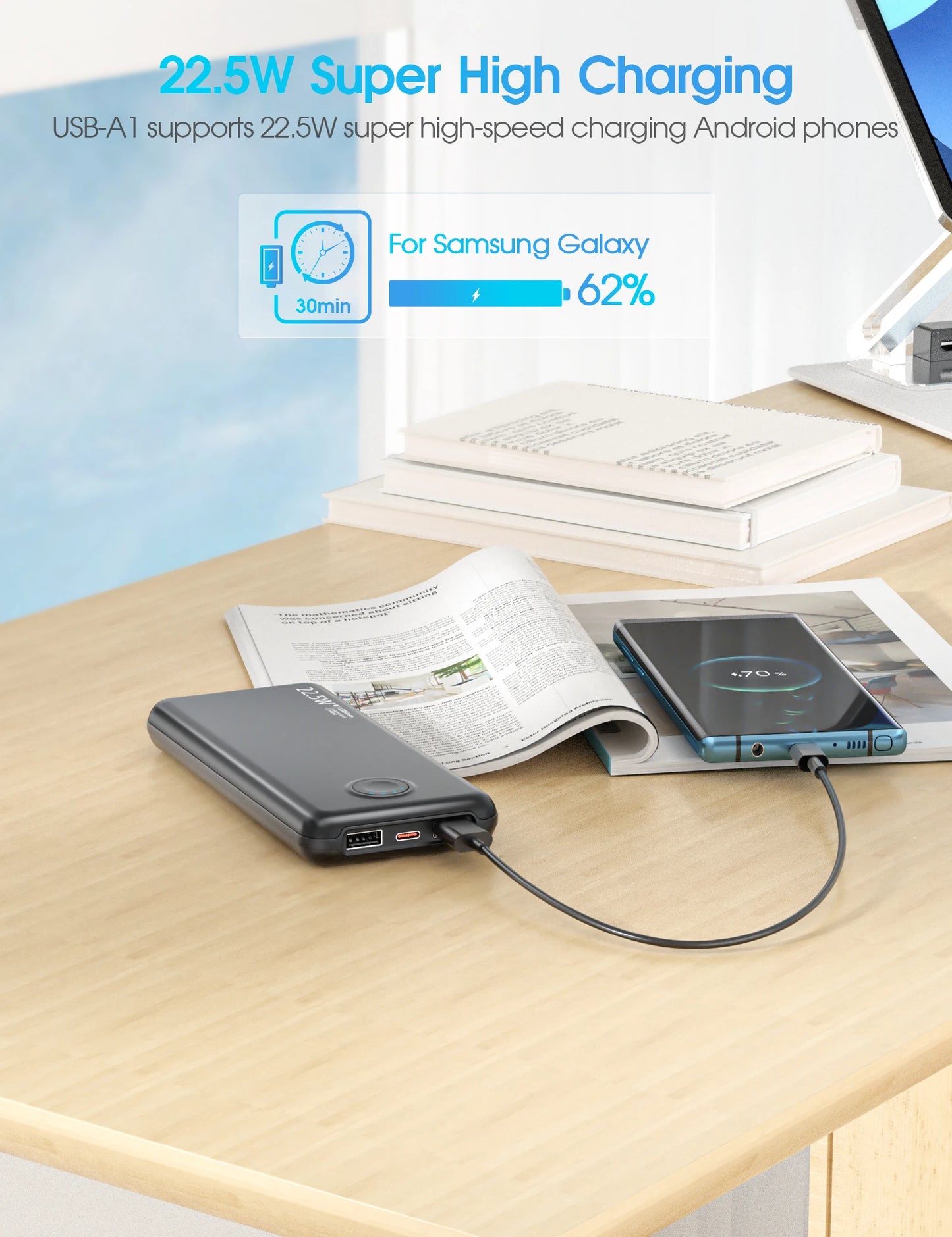 Portable-Charger Power-Bank Cell Battery Fast-Charging-12,000mAh with Built-in Cables,Compatible with iPhone Android Samsung etc