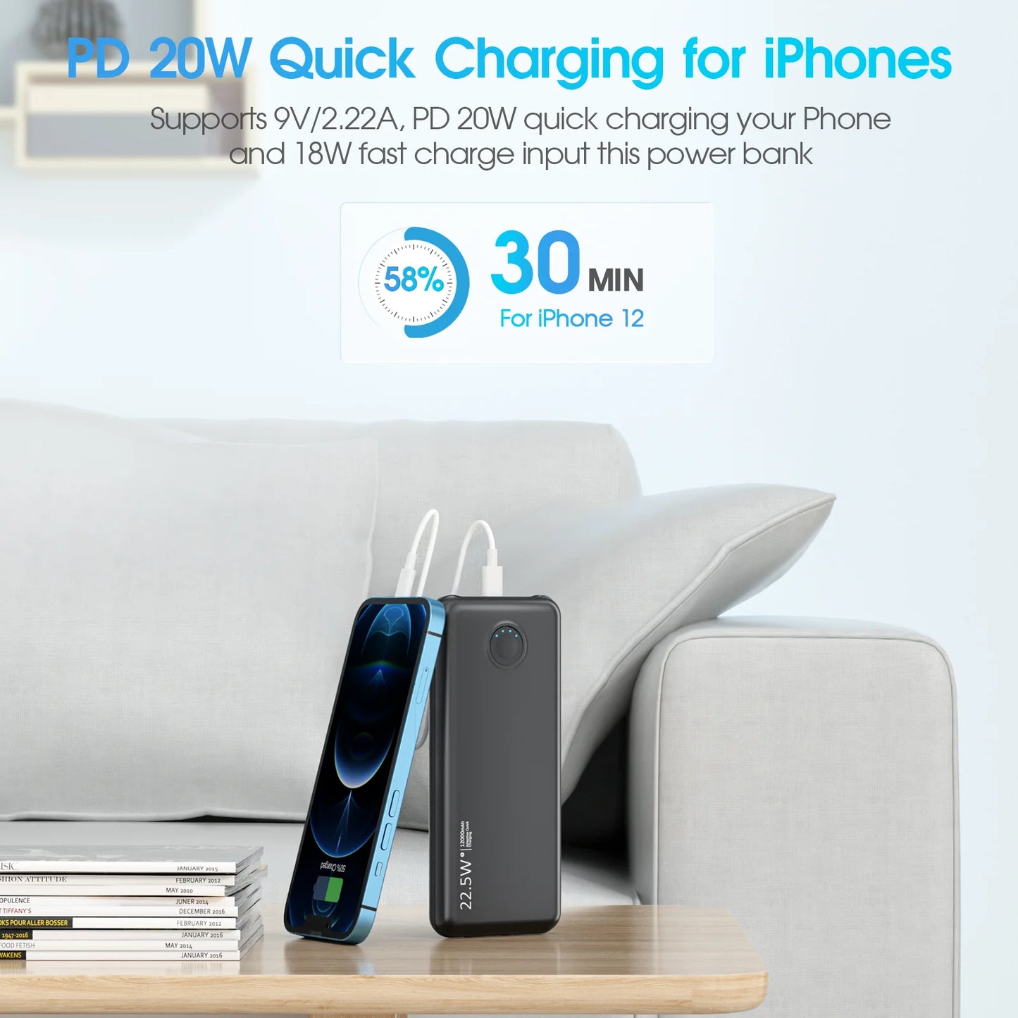 Portable-Charger Power-Bank Cell Battery Fast-Charging-12,000mAh with Built-in Cables,Compatible with iPhone Android Samsung etc