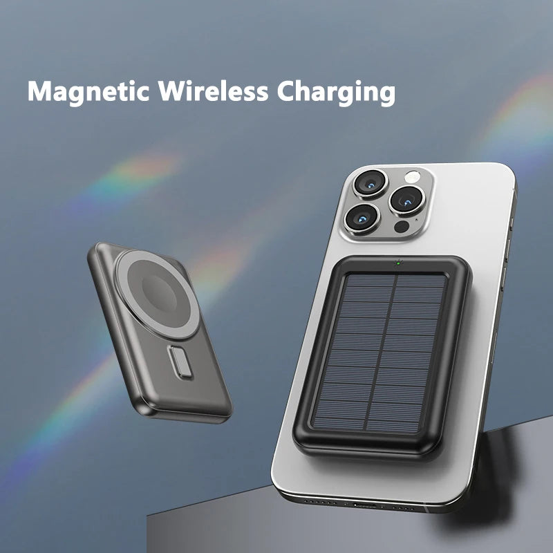 20000mAh Magnetic Wireless Charger Solar Power Bank Portable Charger Fast Charging Powerbank for iPhone 15 Xiaomi Huawei Samsung
