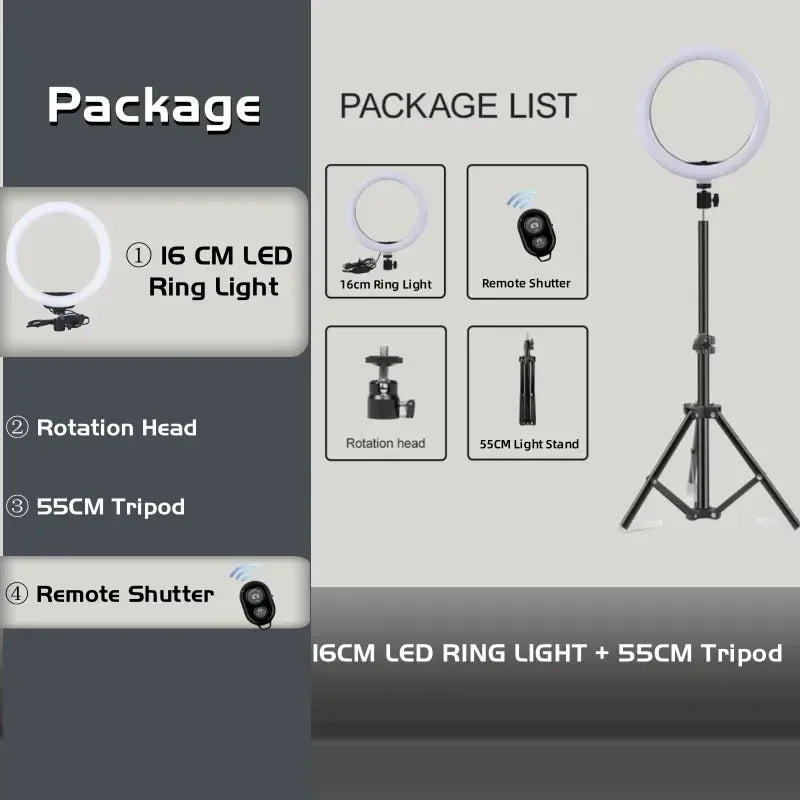 16cm/26cm/30cm LED Ring Lighting Selfie Ring Lamp Photographic USB Remote Fill light Video Live Phone Holder & Tripod