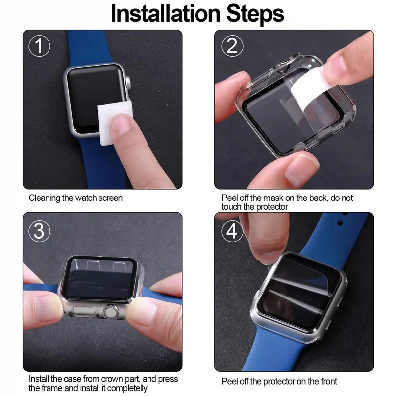 Tempered Glass Case For Apple Watch Ultra 49mm 9 8 7 41mm 45mm Series 6 5 4 SE 44mm 40mm 42mm 38mm