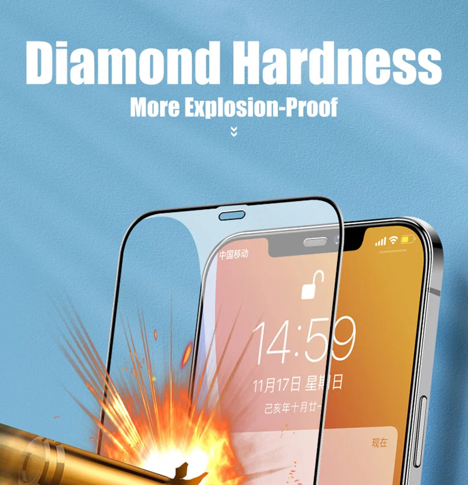 5Pcs Tempered Glass For iPhone 14 13 12 11 15 Pro XR XS Max iPhone 7 8Plus Full Cover Protective Glass Film
