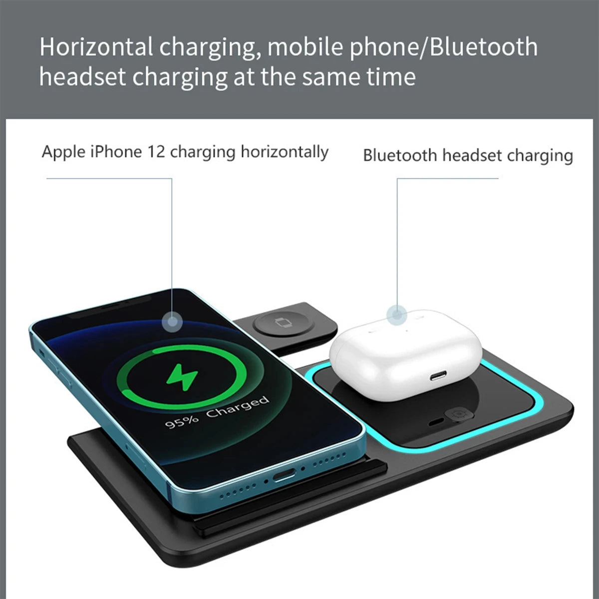 LED Wireless Charger 3 in 1 Foldable Charging Station For iPhone 16 15 14 13 12 11 Apple Watch 10 9 8 7 6 5 4 3 Airpods Pro/4/3