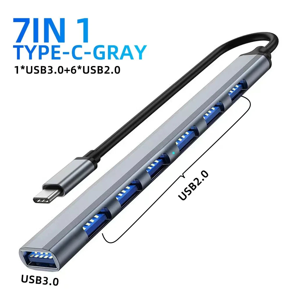 7 Ports USB 3.0 Type C HUB Expander Splitter High Speed OTG Adapter Docking Station