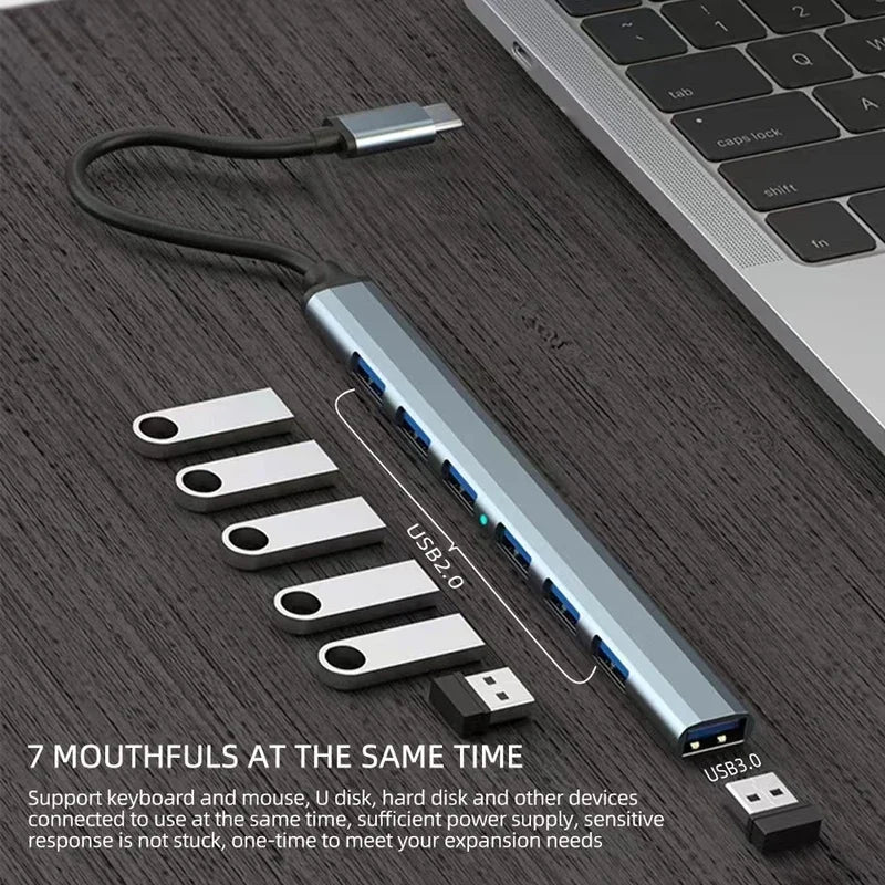 7 Ports USB 3.0 Type C HUB Expander Splitter High Speed OTG Adapter Docking Station