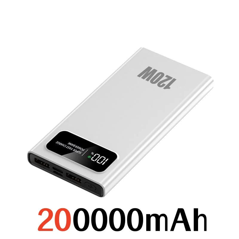 120W 200000mAh Power Bank Super Fast Charging High Capacity Portable Mobile Power Bank for Apple Xiaomi Samsung External Battery