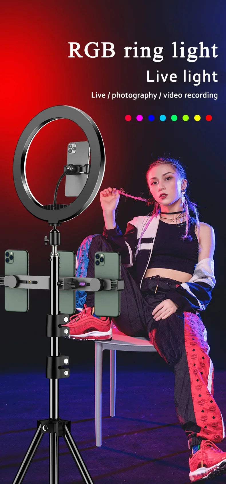 RGB Ring Light Lamp Ring Round With Remote Control For Smartphone Mobile Led Video Light Ring Make Youtube Photographic Lighting