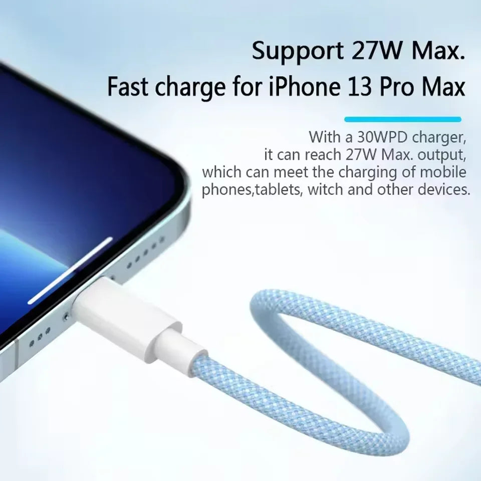 Braided USB-C To Lightning PD 20W Fast Charge Cable For iPhone X XR XS Max 11 12 13 14 Pro Max 6s 7 8 Plus Charging Data Cord