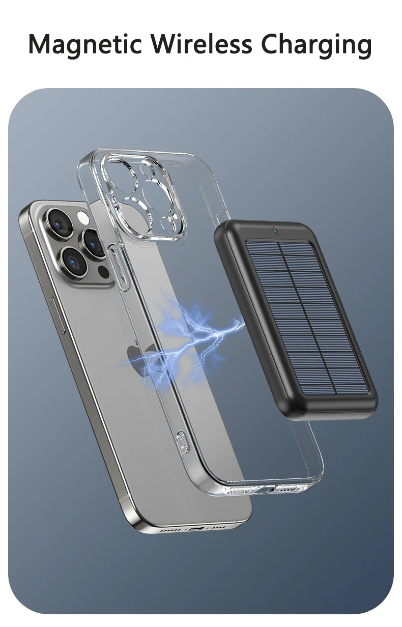 20000mAh Magnetic Wireless Charger Solar Power Bank Portable Charger Fast Charging Powerbank for iPhone 15 Xiaomi Huawei Samsung