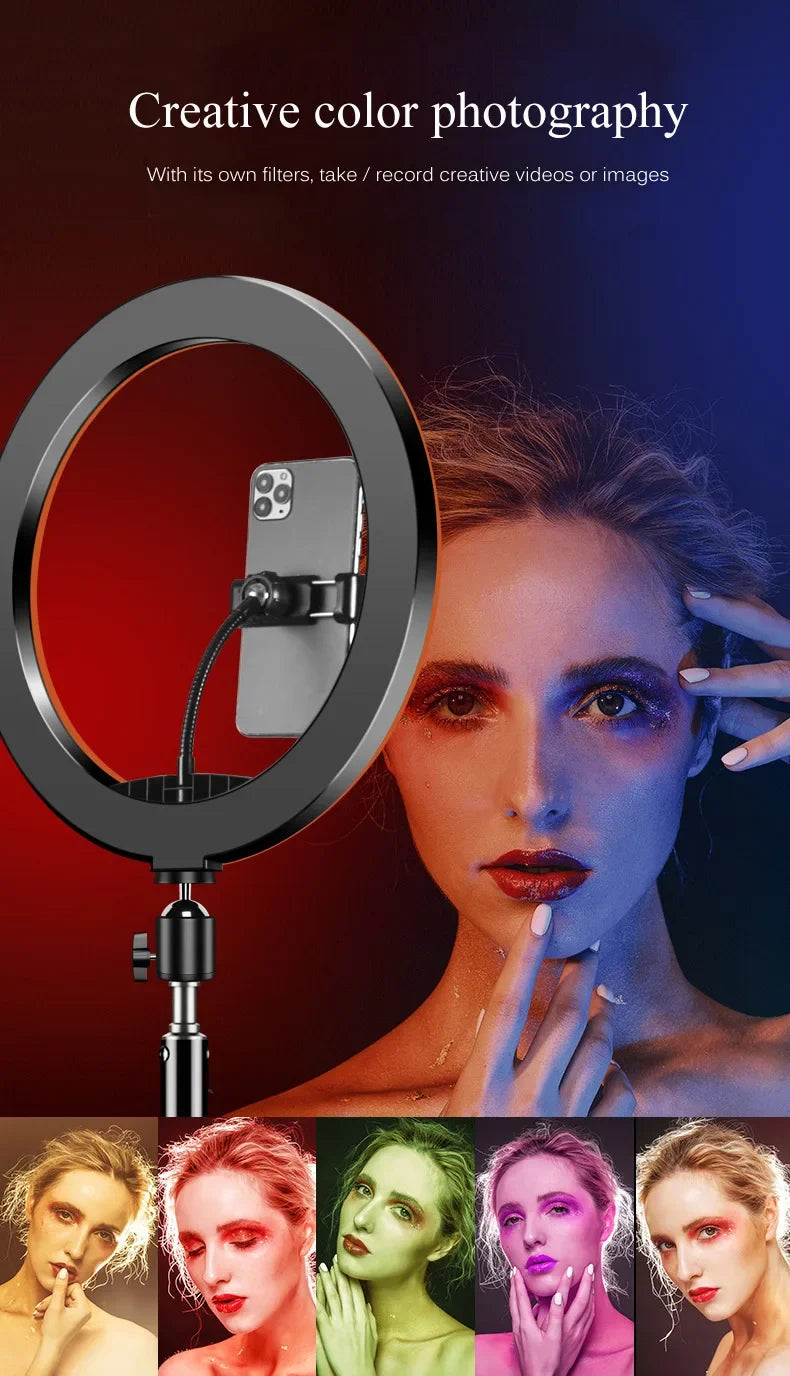 RGB Ring Light Lamp Ring Round With Remote Control For Smartphone Mobile Led Video Light Ring Make Youtube Photographic Lighting