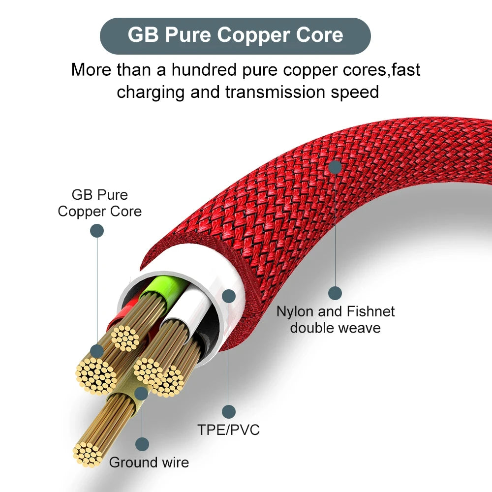 NNBILI 6A Extra Long Data Cable Nylon USB C Fast Charging Cable for Samsung Iphone Huawei Xiaomi Data Wire Cord Charger Cables 5m/8m