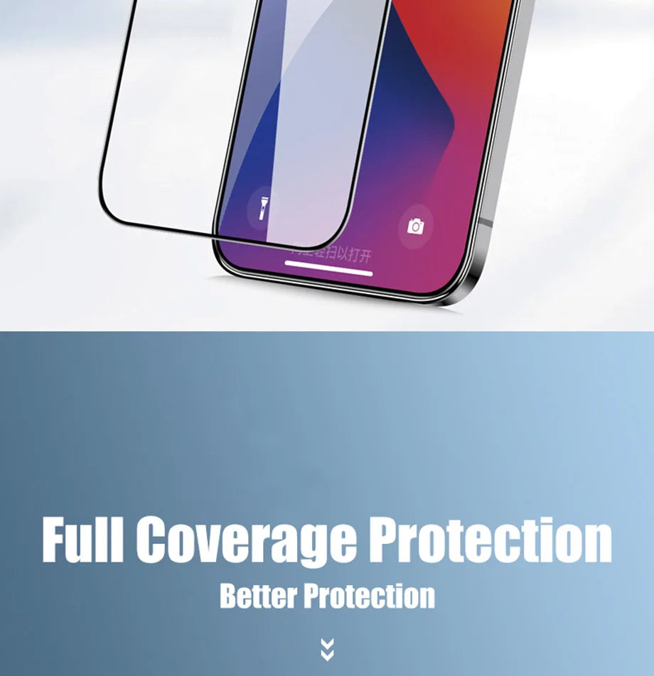 5Pcs Tempered Glass For iPhone 14 13 12 11 15 Pro XR XS Max iPhone 7 8Plus Full Cover Protective Glass Film