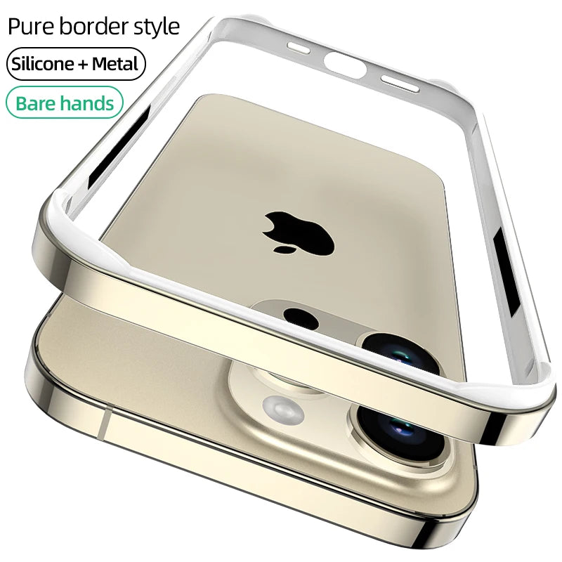 Luxury Silicone Frame Hybird Aluminum Bumper Case For iPhone 14 Plus 13 12 Mini 11 15 Pro Max 14pro XR XS Accessories