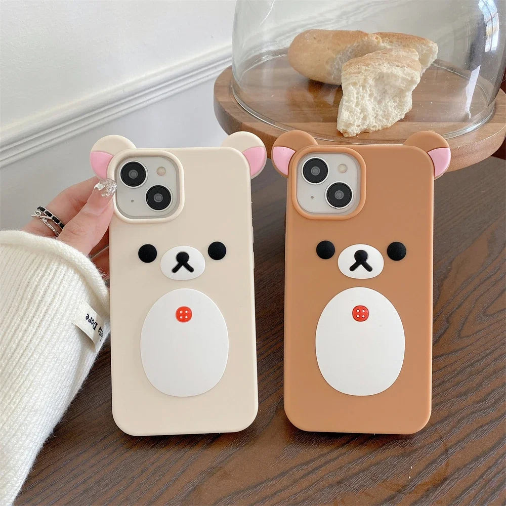 Cartoon Cute 3D Pink Ears Big Mouth Bear Silicone Soft Case for IPhone 12 13 14 15 16 Pro Max 11 15Pro 14Pro IPones Back Cover