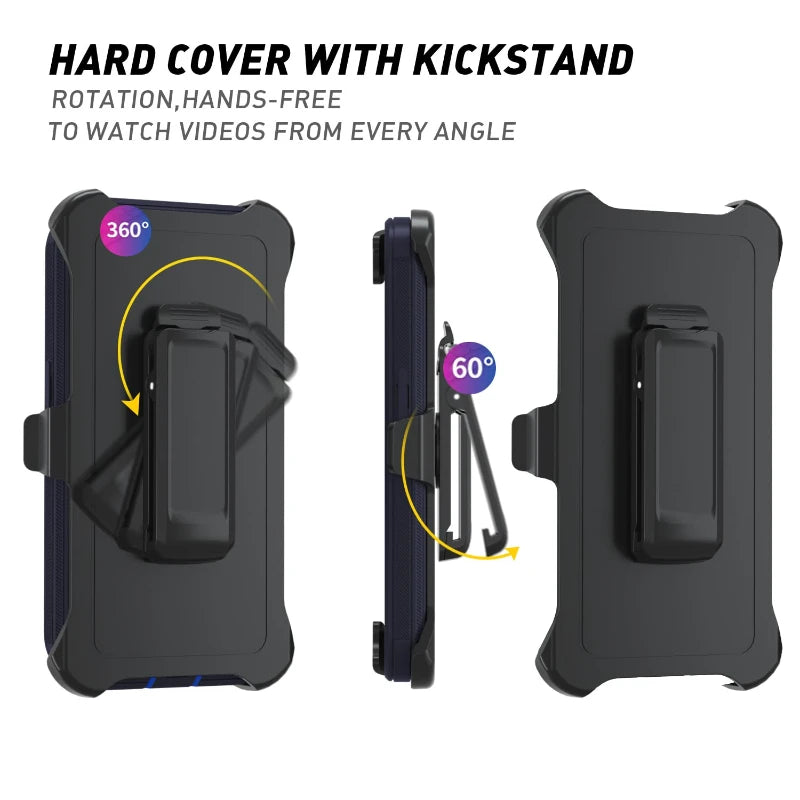 Shockproof Defender Armor Case for iPhone 16 14 13 12 11 15 Pro Max Plus Camera Protection Shockproof Case Kickstand Phone Cover