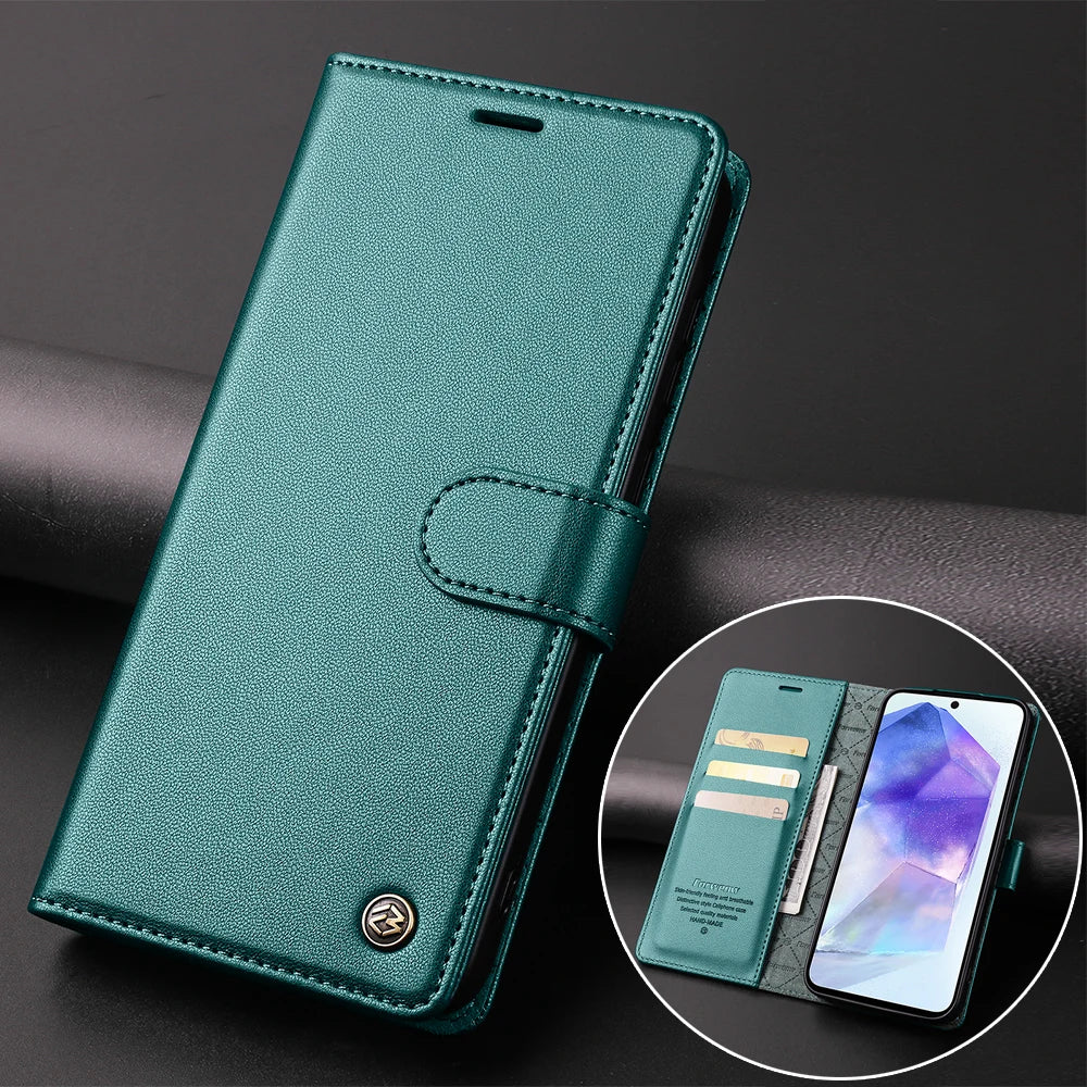 Luxury Leather Wallet Flip Case for Samsung S24 Ultra S23 Plus S22 Pro S21 FE S20 Galaxy A55 A35 A25 A15