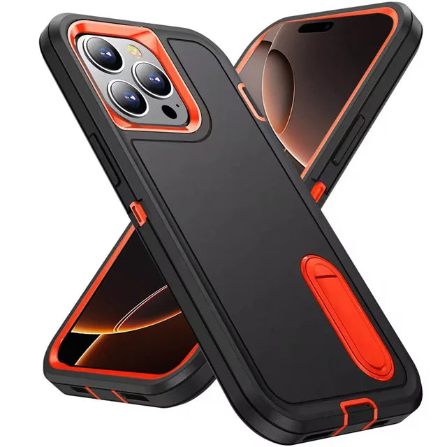 3IN1 Hybrid Military Anti-Shock Strong Case For iPhone 16 Pro Max 11 12 13 14 15 Pro Max 16 Plus 16E PC Hard Holder Phone Cover