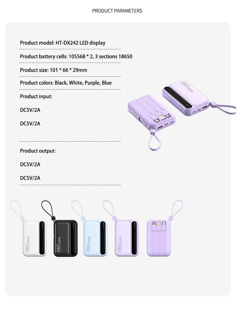 Xiaomi 100000mAh Large Capacity Power Bank Portable fast charging power bank with built-in 4 Cables Battery