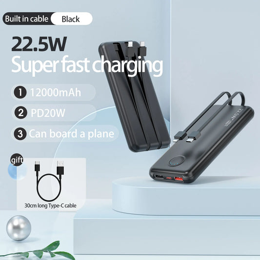 Portable-Charger Power-Bank Cell Battery Fast-Charging-12,000mAh with Built-in Cables,Compatible with iPhone Android Samsung etc