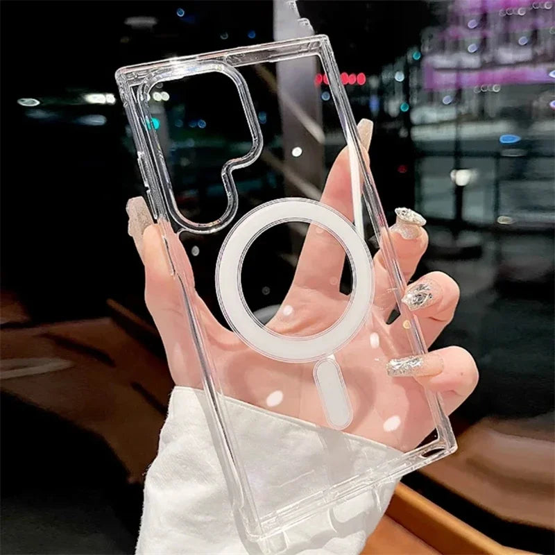 Magsafe Magnetic Charge Phone Case For Samsung Galaxy S25 Ultra S24 Plus S23 S22 S21 S20 FE Clear Wireless Charging Case Cover