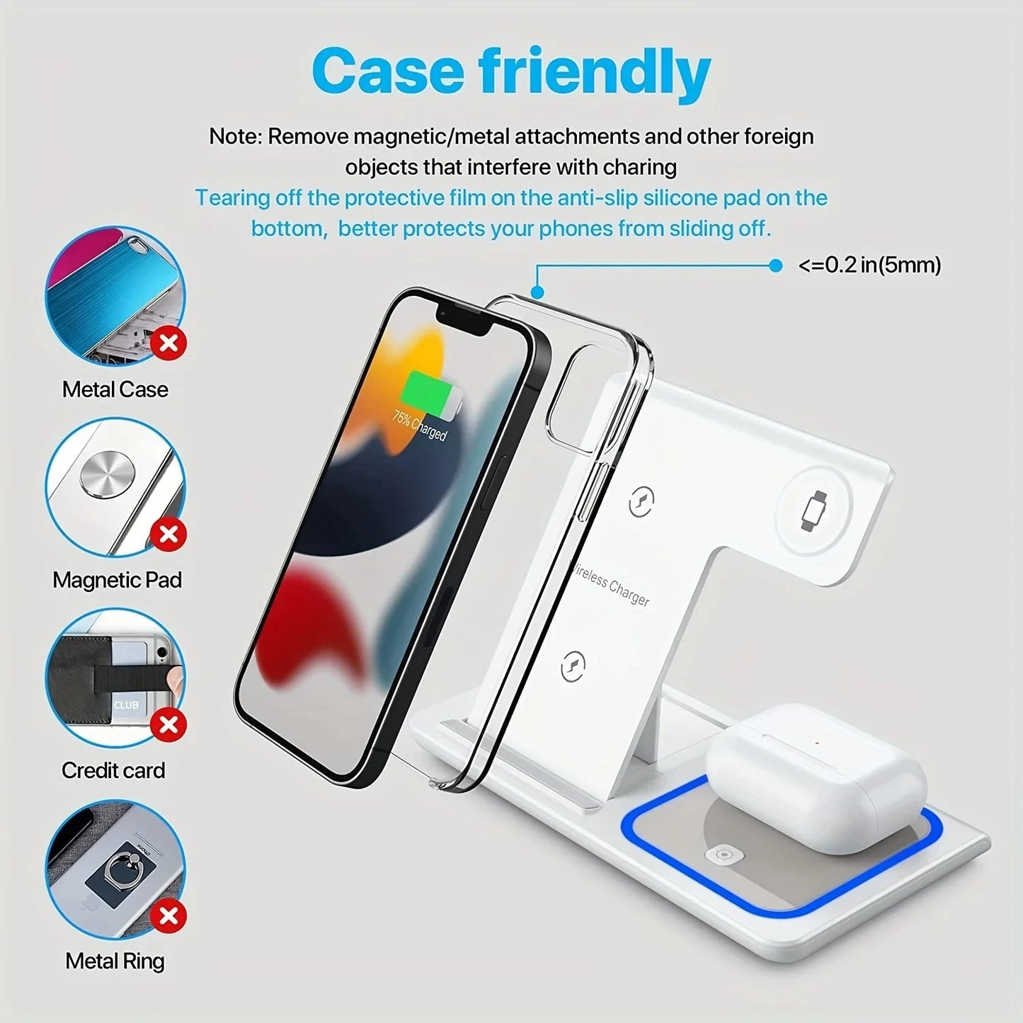 LED Wireless Charger 3 in 1 Foldable Charging Station For iPhone 16 15 14 13 12 11 Apple Watch 10 9 8 7 6 5 4 3 Airpods Pro/4/3