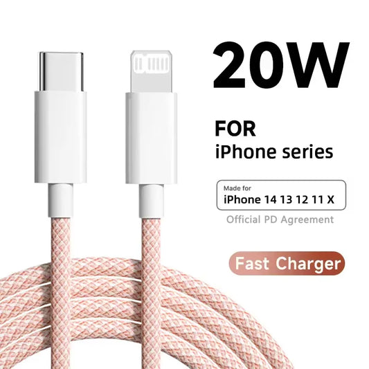 Braided USB-C To Lightning PD 20W Fast Charge Cable For iPhone X XR XS Max 11 12 13 14 Pro Max 6s 7 8 Plus Charging Data Cord