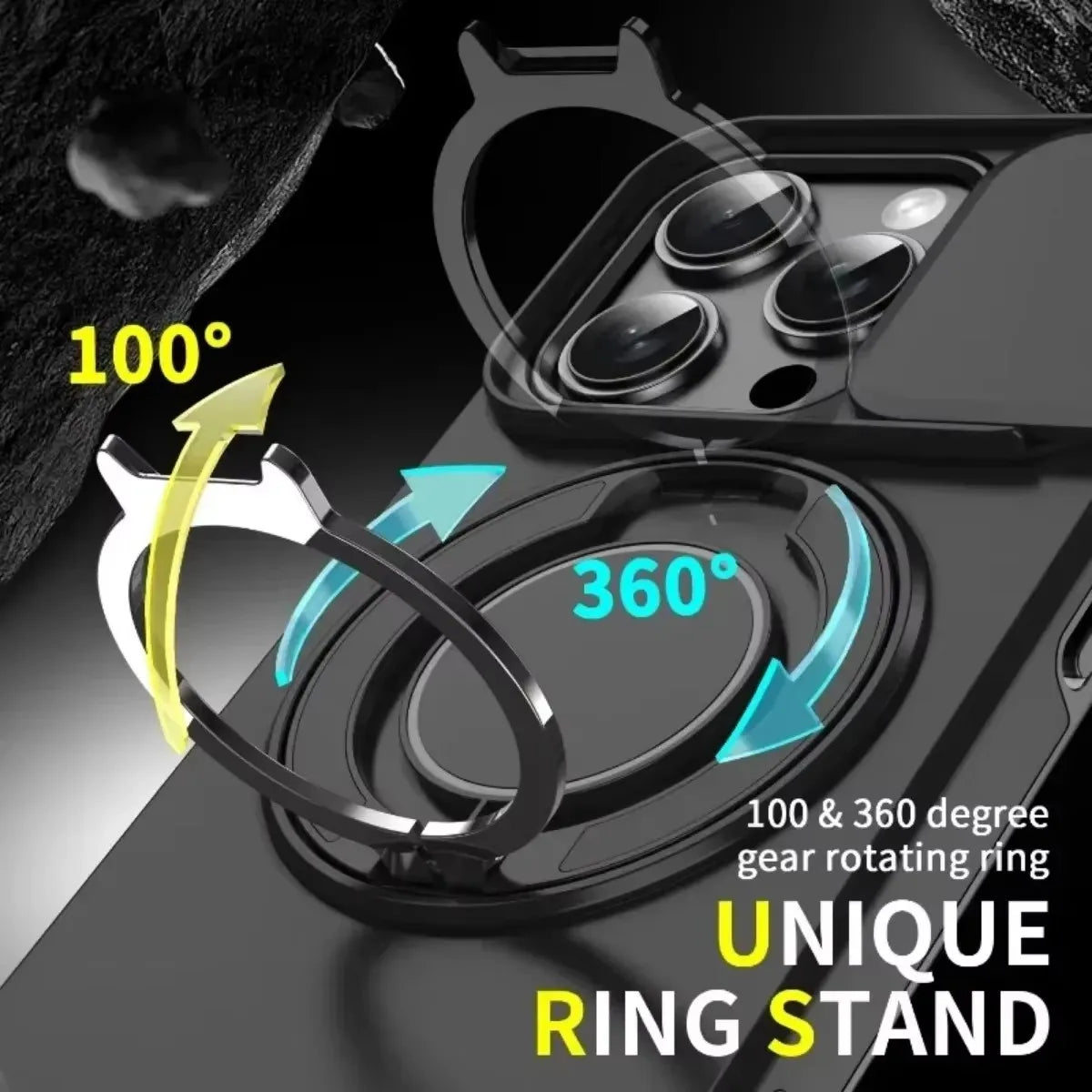 Armor Magnetic Bracket Case for iPhone 16 15 14 13 11 12 Pro Max Plus With Lanyard Slide Camera Protection Shockproof Cover
