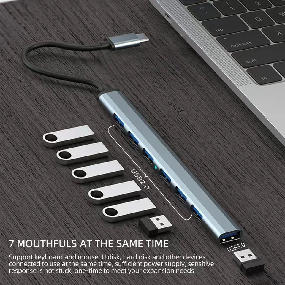 7 Ports USB 3.0 Type C HUB Expander Splitter High Speed OTG Adapter Docking Station