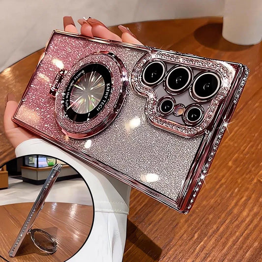 Luxury Glitter Magsafe Bracket Diamond Case for Samsung Galaxy S25 S24 Ultra S23 S22Plus A55 A35 A25 A24 A15 A05S Plating  Cover