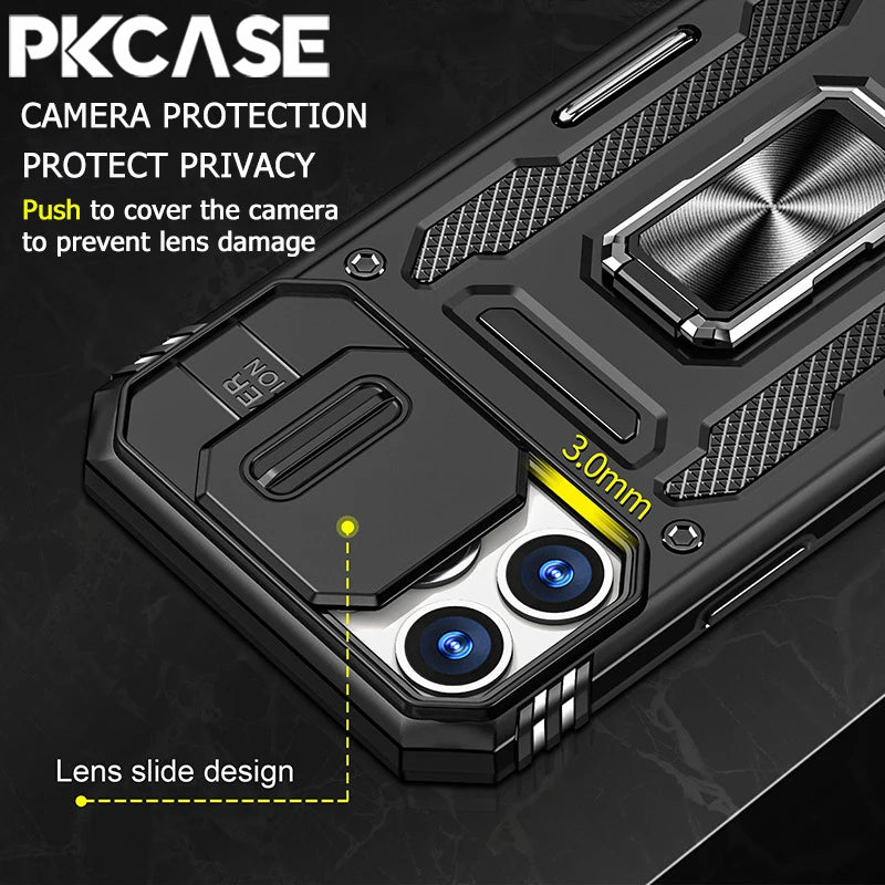 PKCASE Military Grade Protection Case For iPhone 16 15 14 13 Mini 12 11 Pro Max 7 8 Plus Slide Camera Protection Bracket Cover