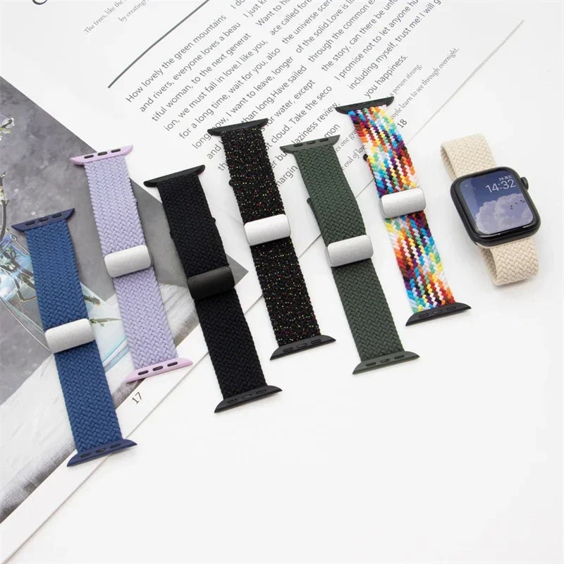 Braided Strap For Apple Watch band 40mm 44mm 42/46mm 49mm 45mm 38/41mm Magnetic buckle Bracelet Series 10 SE 9 8 7 6 5 4 Ultra 2