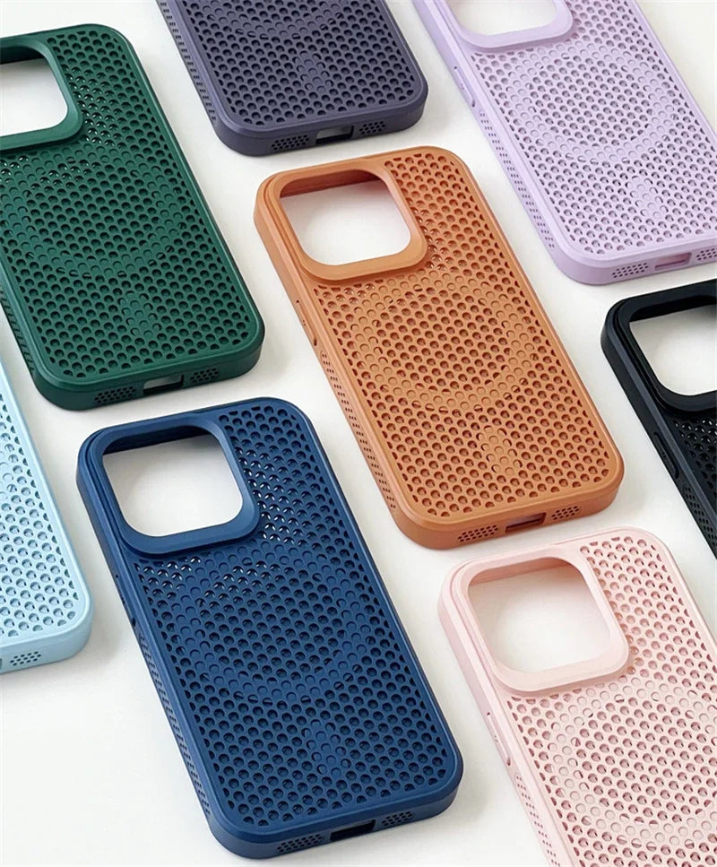 Heat Dissipation Mesh For iPhone15 12 13 11 14 Pro Max plus Cooling Breathable Wireless Charging Cover