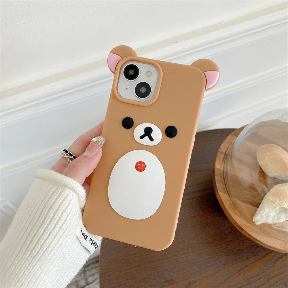 Cartoon Cute 3D Pink Ears Big Mouth Bear Silicone Soft Case for IPhone 12 13 14 15 16 Pro Max 11 15Pro 14Pro IPones Back Cover