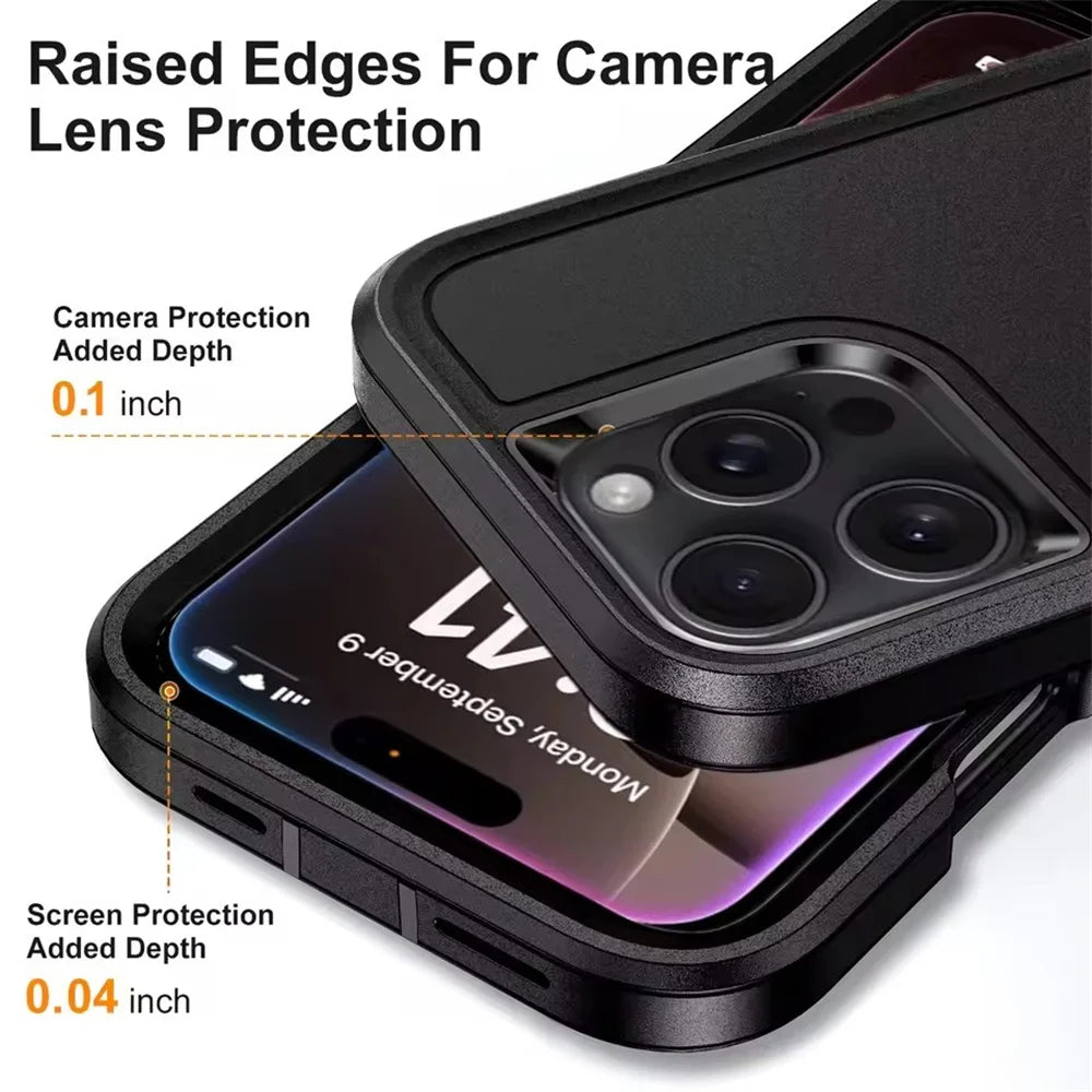 3IN1 Hybrid Military Anti-Shock Strong Case For iPhone 16 Pro Max 11 12 13 14 15 Pro Max 16 Plus 16E PC Hard Holder Phone Cover