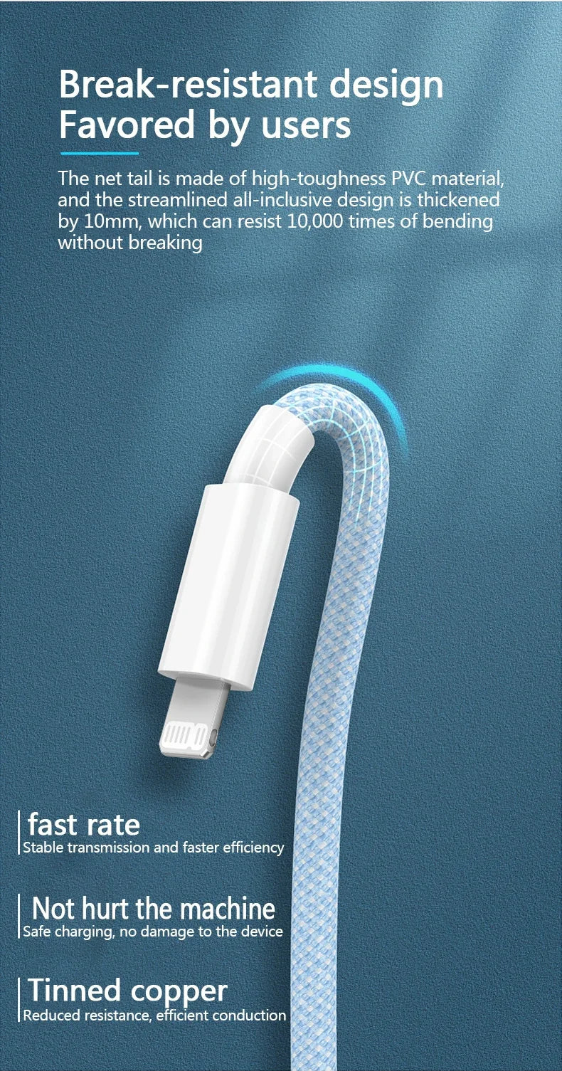 Braided USB-C To Lightning PD 20W Fast Charge Cable For iPhone X XR XS Max 11 12 13 14 Pro Max 6s 7 8 Plus Charging Data Cord