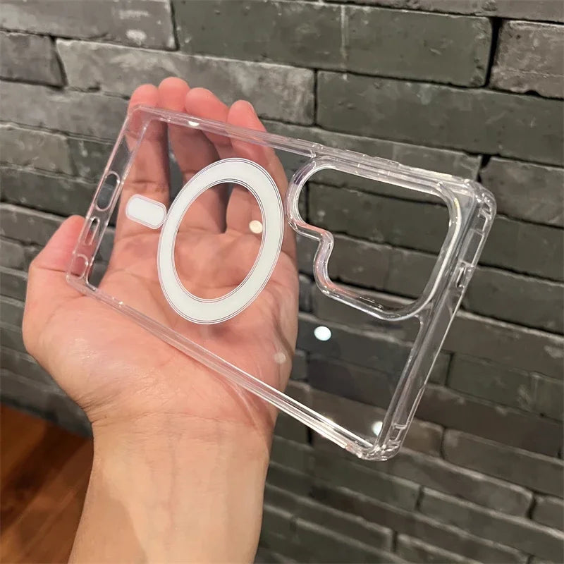 Magsafe Magnetic Charge Phone Case For Samsung Galaxy S25 Ultra S24 Plus S23 S22 S21 S20 FE Clear Wireless Charging Case Cover