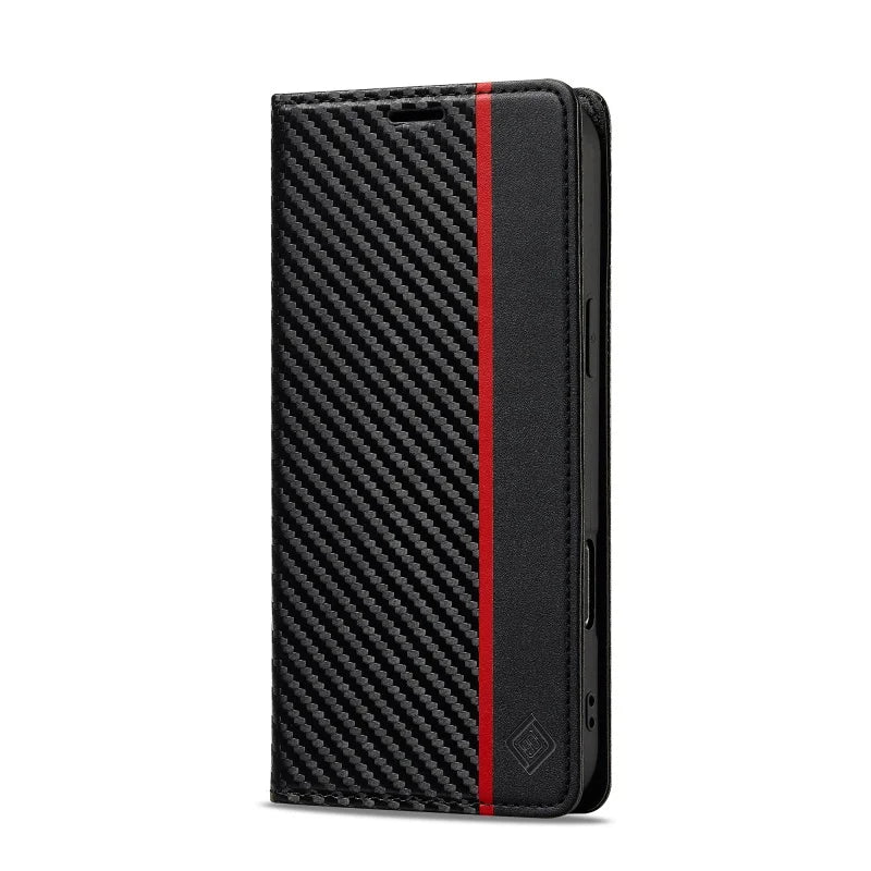 Luxury Flip Leather Phone Case For iPhone 16 15 14 13 Pro Max Plus 12 11 XS Carbon Fiber Texture Wallet Holder Protective Cover