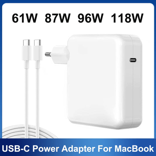 61W 87W 96W 118W USB-C Laptop Power Adapter Type-C PD Charger For Macbook 13 15-inch A1706 A1707 A1708 A1534 A1719 A214 iPad Pro