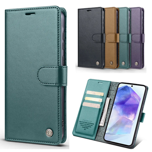 Luxury Leather Wallet Flip Case for Samsung S24 Ultra S23 Plus S22 Pro S21 FE S20 Galaxy A55 A35 A25 A15