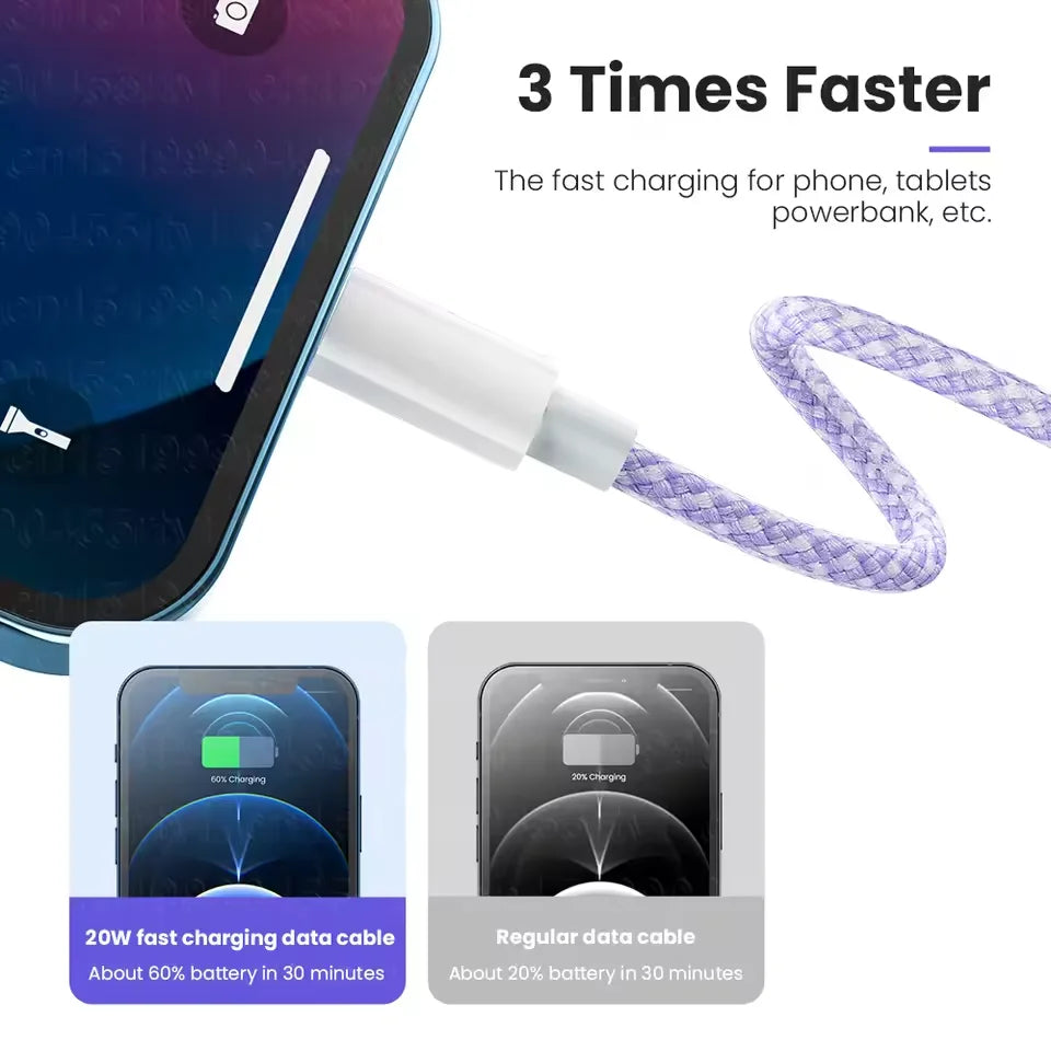 Braided USB-C To Lightning PD 20W Fast Charge Cable For iPhone X XR XS Max 11 12 13 14 Pro Max 6s 7 8 Plus Charging Data Cord