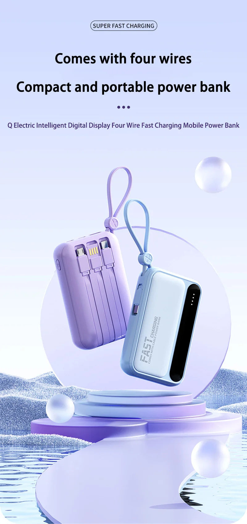 Xiaomi 100000mAh Large Capacity Power Bank Portable fast charging power bank with built-in 4 Cables Battery