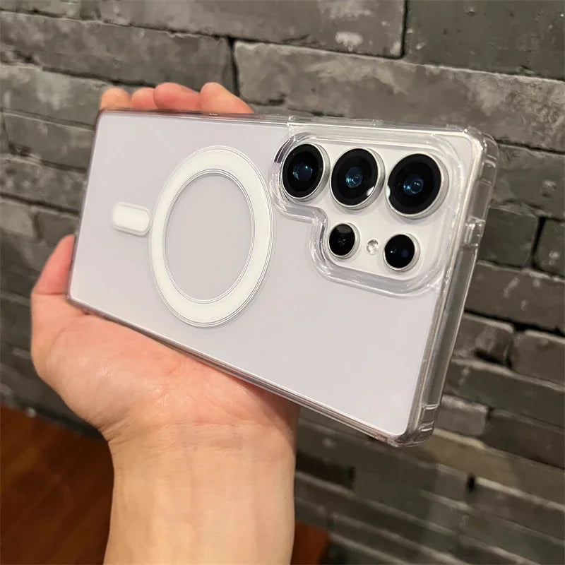 Magsafe Magnetic Charge Phone Case For Samsung Galaxy S25 Ultra S24 Plus S23 S22 S21 S20 FE Clear Wireless Charging Case Cover
