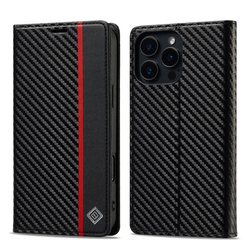 Luxury Flip Leather Phone Case For iPhone 16 15 14 13 Pro Max Plus 12 11 XS Carbon Fiber Texture Wallet Holder Protective Cover